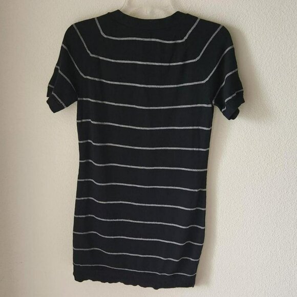 WORTHINGTON Vintage Short Sleeve Cardigan Striped Sweater Black & Grey Sz S - Picture 2 of 8